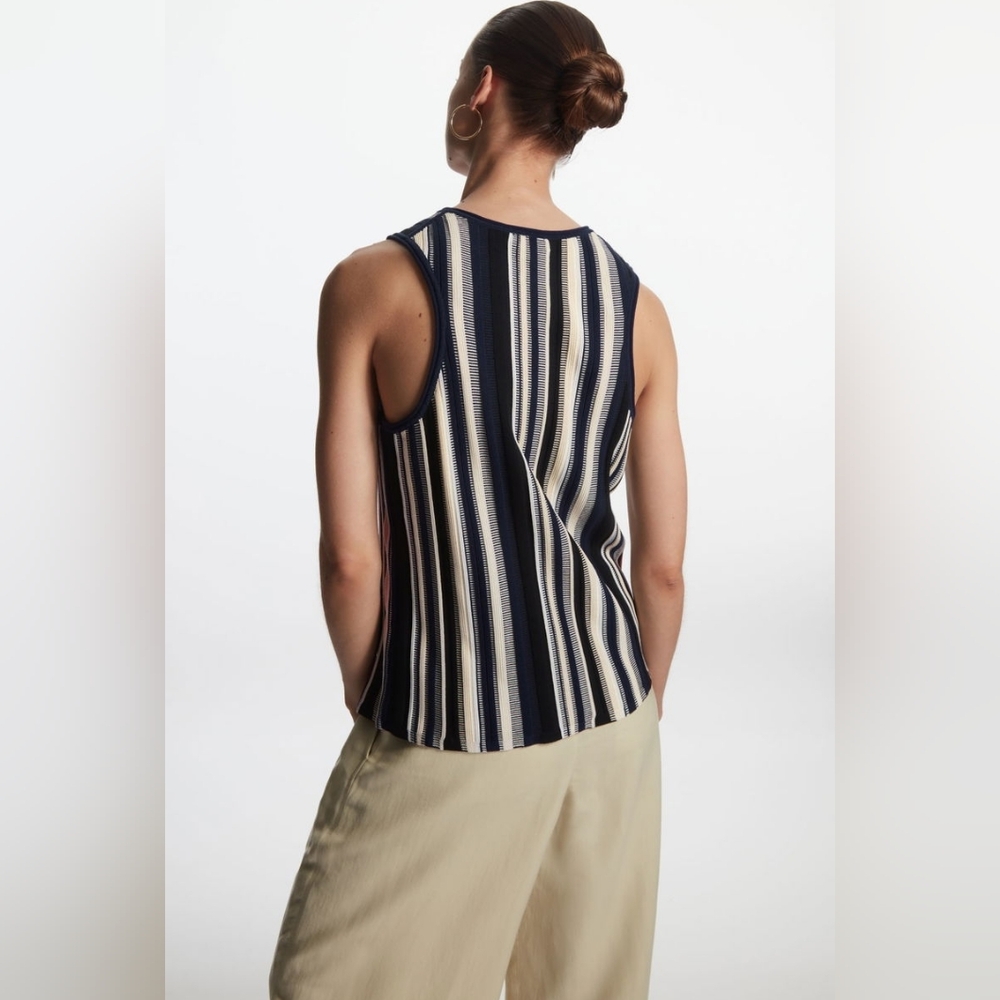 COS Navy, Cream & Beige Striped Ribbed Tank Top - Picture 2 of 7